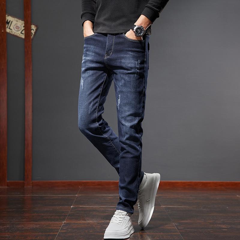 Эластичные и мягкие джинсы для мужчин, узкие и удобные, универсальные, облегающие прямые брюки с плюшевой подкладкой, повседневные брюки
