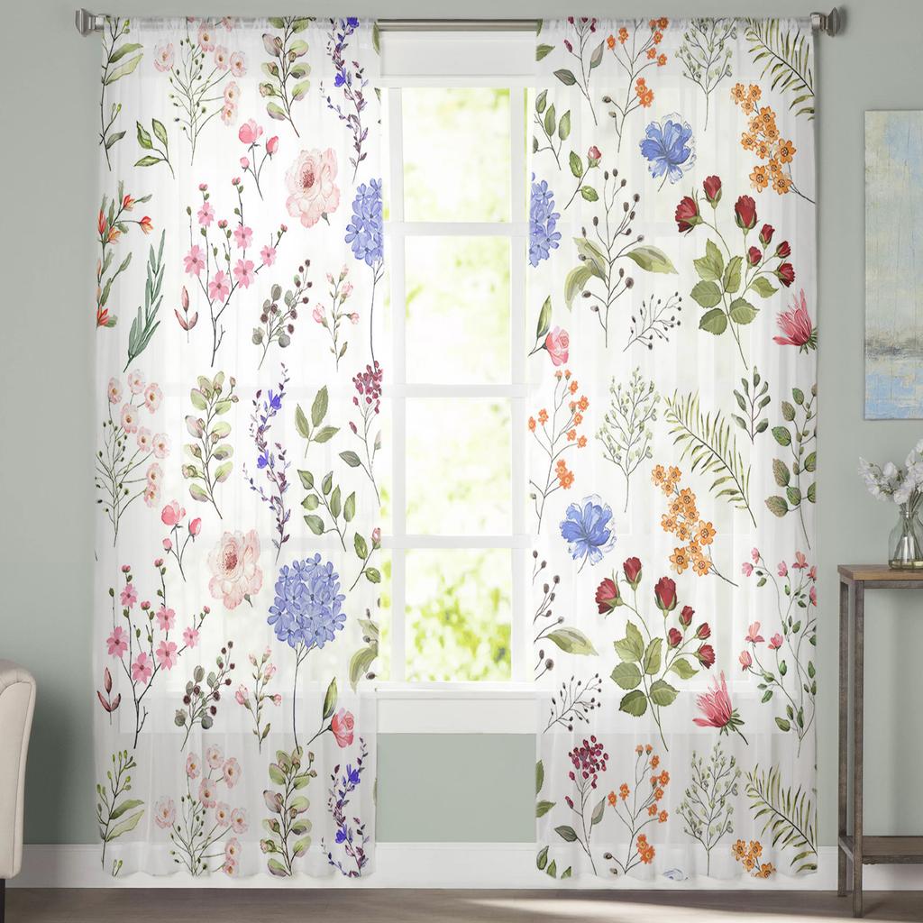 Травяные растения, цветочная текстура, оконные шторы для гостиной, спальни, кухни, шифоновые прозрачные оконные занавески