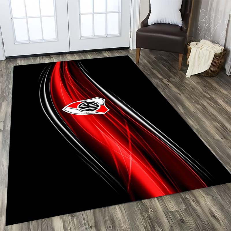 River Plate FC Black Background Red Vertical Stripe Shield Crest Area Rug Argentine Football Floor Carpet Sports Fan Living Room Bedroom Decor Mat