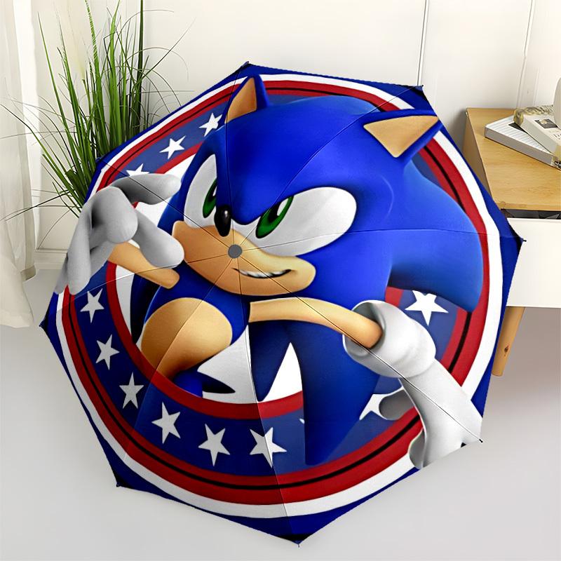 1pc Sonic the Hedgehog Automatic Folding Umbrella, Portable Collapsible Design, 8-Rib Iron Frame, , All-Season Casual Outdoor Accessory for Christmas