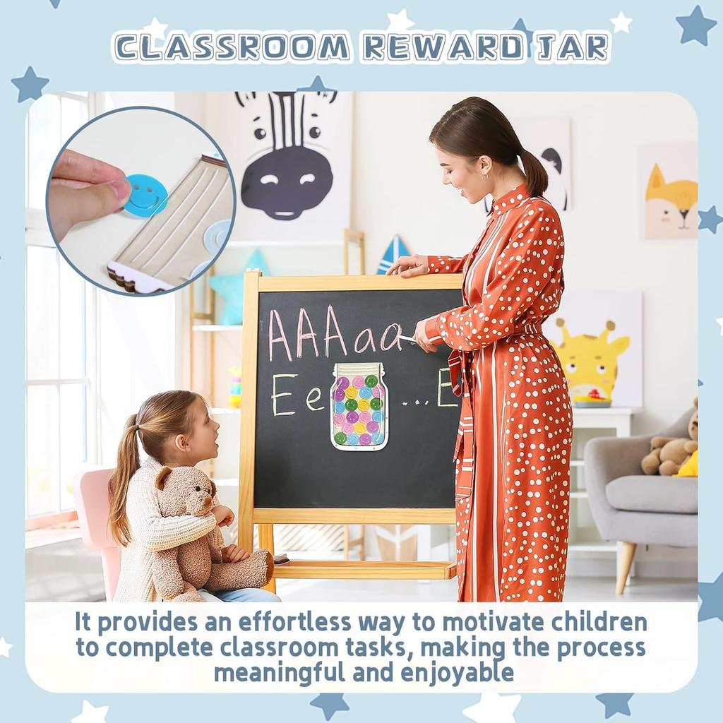 Magnetic Reward Jar: 2 Pack Star and Smiley Design Dual Mounting Stand or Fridge Surface Positive Reinforcement Behavior Training Tool for Kids Boys