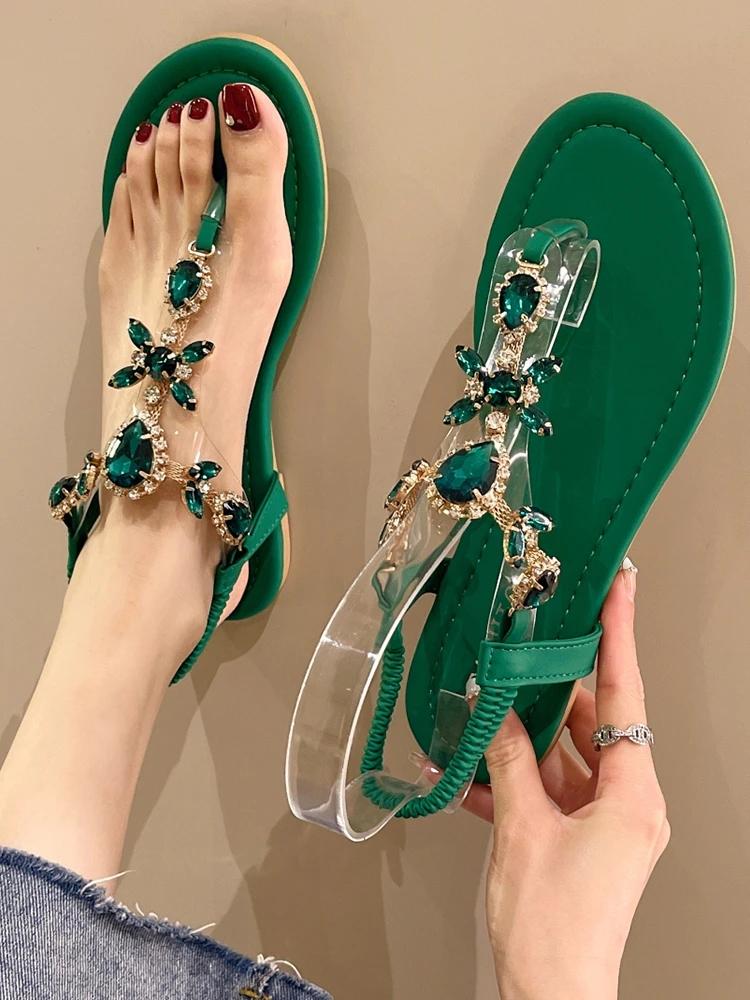 New Arrived Summer Flats Sandals Women Crystal Clip Toe Slippers Trend Luxury Brand Ladies Shoes Beach Causal Slides