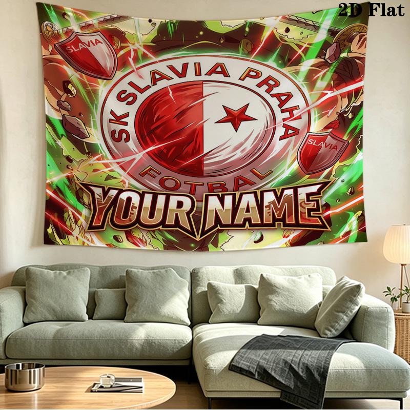 Custom Name SK Slavia Praha Printed Tapestry – Wall Hanging for Bedrooms, Dorms, and Home Decor
