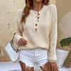 Autumn Winter Vintage Loose Long Sleeve Top Solid Color Cardigan Knitwear V-Neck Sweater