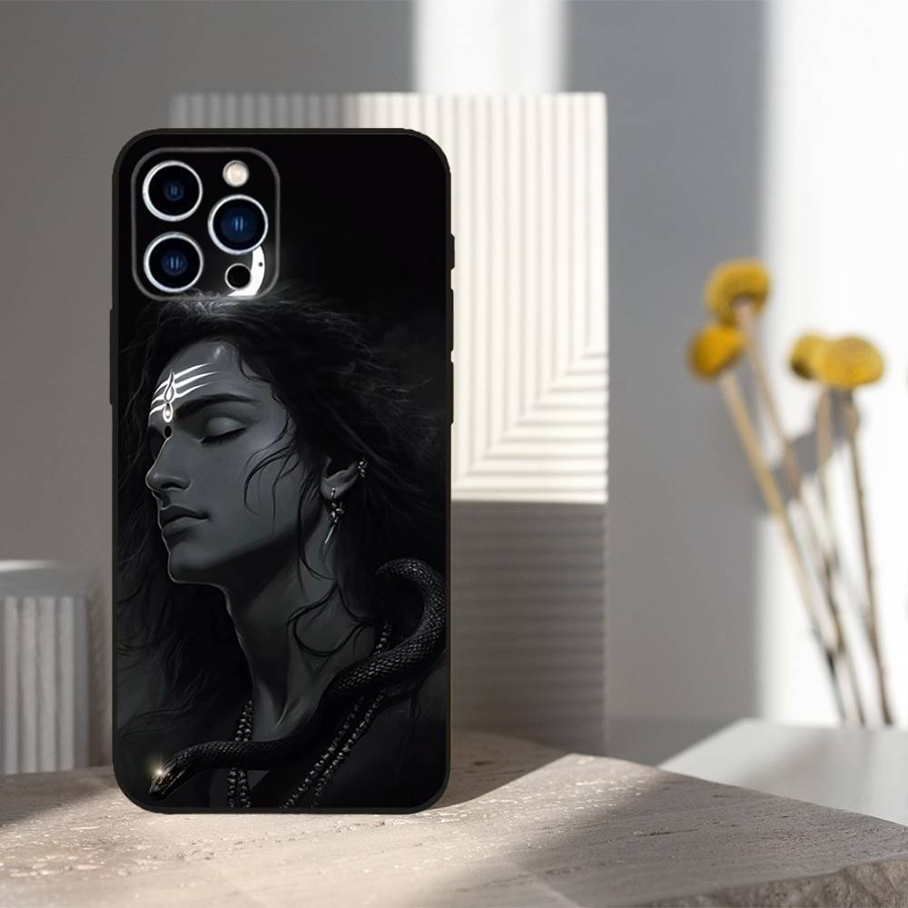 Индийская мифология Лорд Шива Чехол для телефона iPhone 13,12,15,14,11,16,17,Plus,Pro Max,XS,X,XR,SE,Mini,8,7,Мягкий силикон Черный