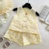 Summer Girls New Chinese Vest And Shorts Set Baby National Wind Two Piece Outfit Fashionable Kids Clothing