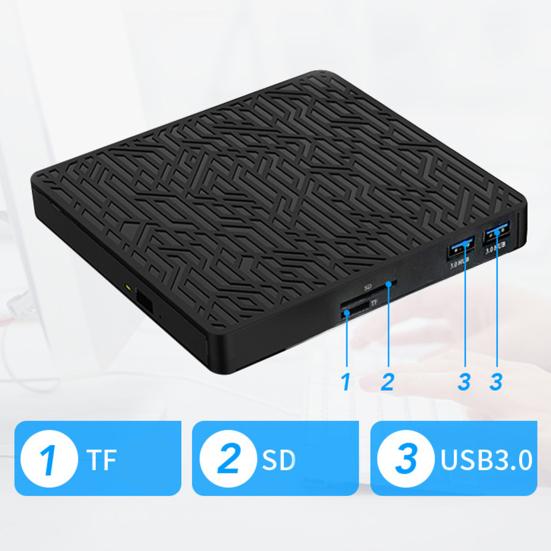 Yousheng Внешний DVD-привод USB 3.0 2 МБ CD-ROM-плеер Совместимый с картами SD/TF DVD-плеер для ПК Windows Ноутбука Настольного компьютера