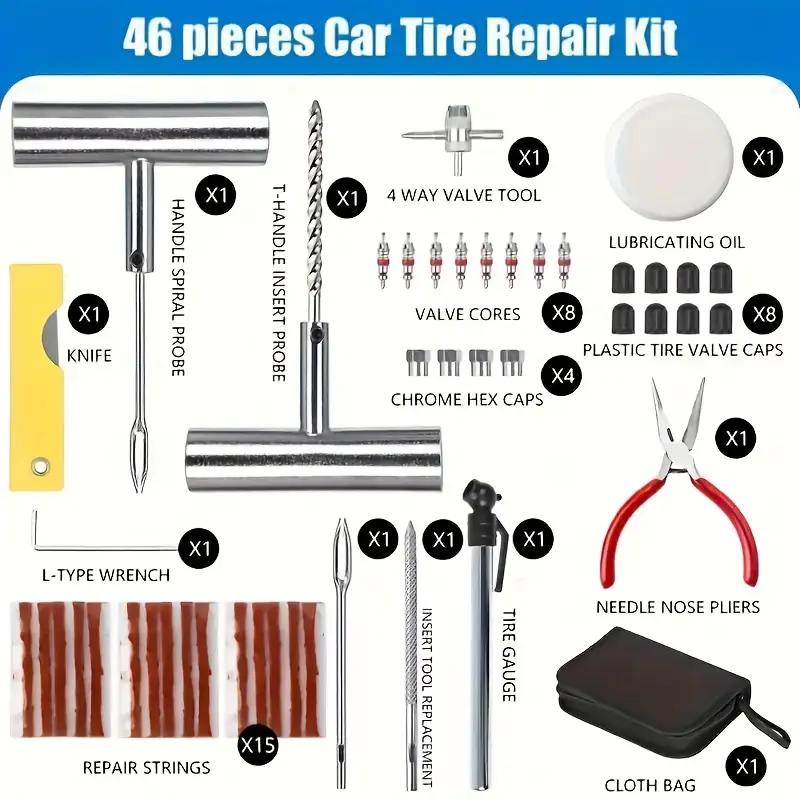 Tire Repair Kit 46PCS Motorcycle Car Accessories Studding Tool Set Puncture Pug Set Car Tire Repair Tool Auto Bike Tire Repair