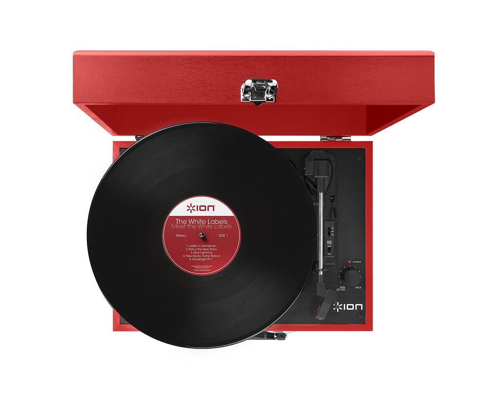 ION Audio Portable Record Case работает на виниловом проигрывателе красного цвета, тип, встроенный динамик, портативный, батареи, транспорт,