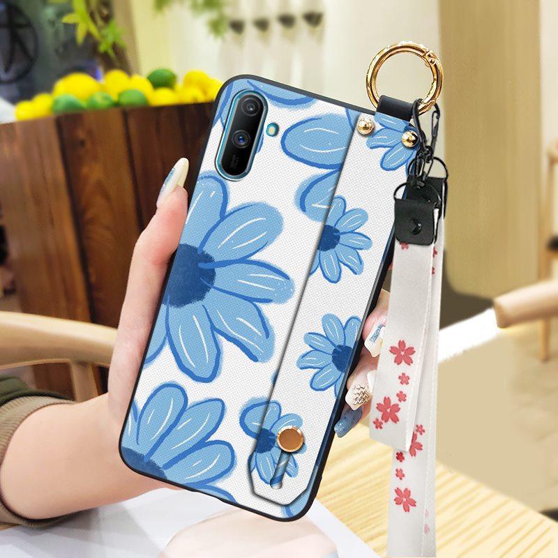 Durable Dirt-resistant Phone Case For OPPO Realme C3/C3i/Narz N10A Silicone Ring Anti-dust Wristband Anti-knock Flower