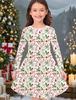 Girls' Autumn and Winter Fashion Dress, 3D Christmas Print Round Neck Long Children's T-shirt Dress, Casual Versatile, Christmas Clothing