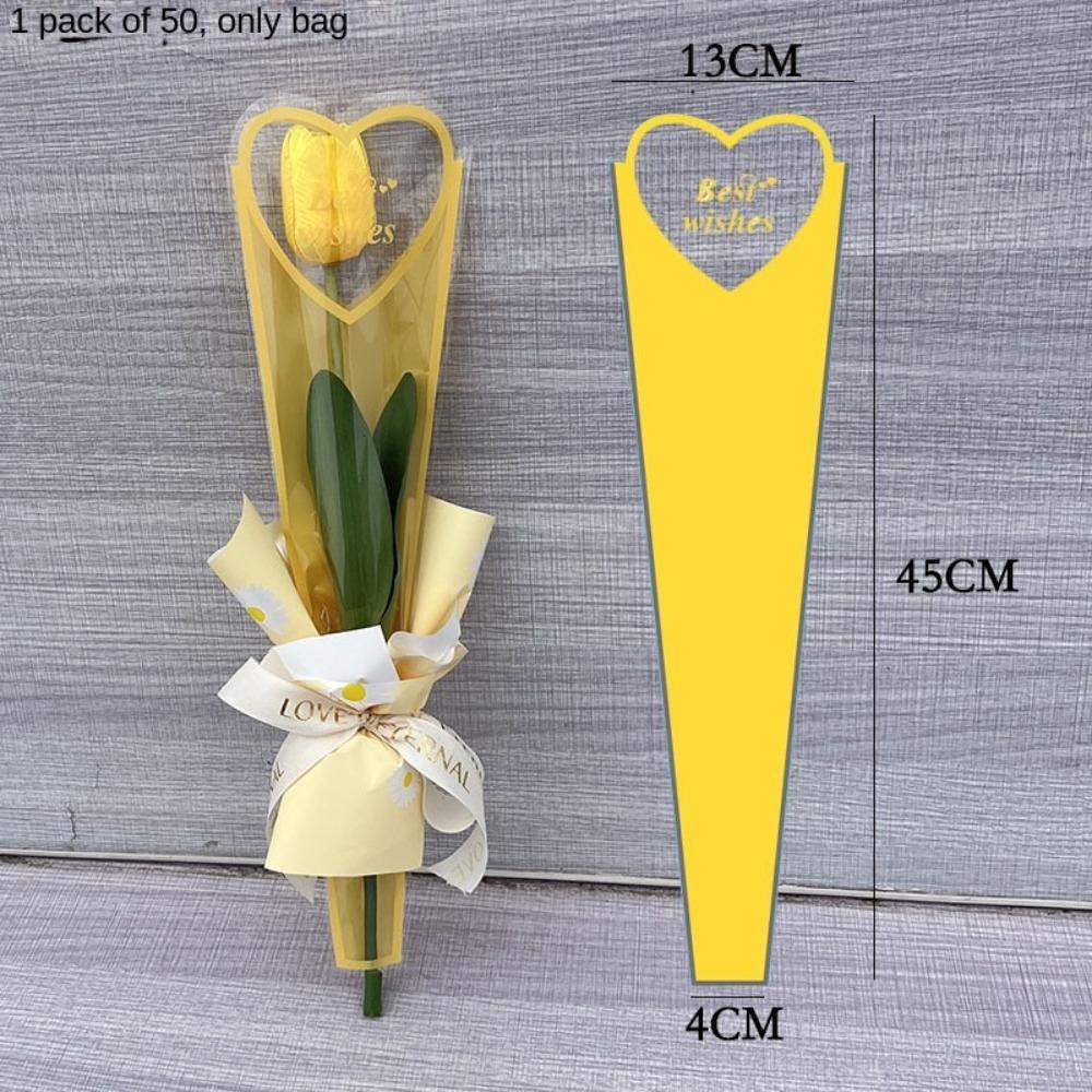 50pcs Single Flower Flower Packaging Bag Heart Shape Rose Packing Sleeve Bag Valentine's Day
