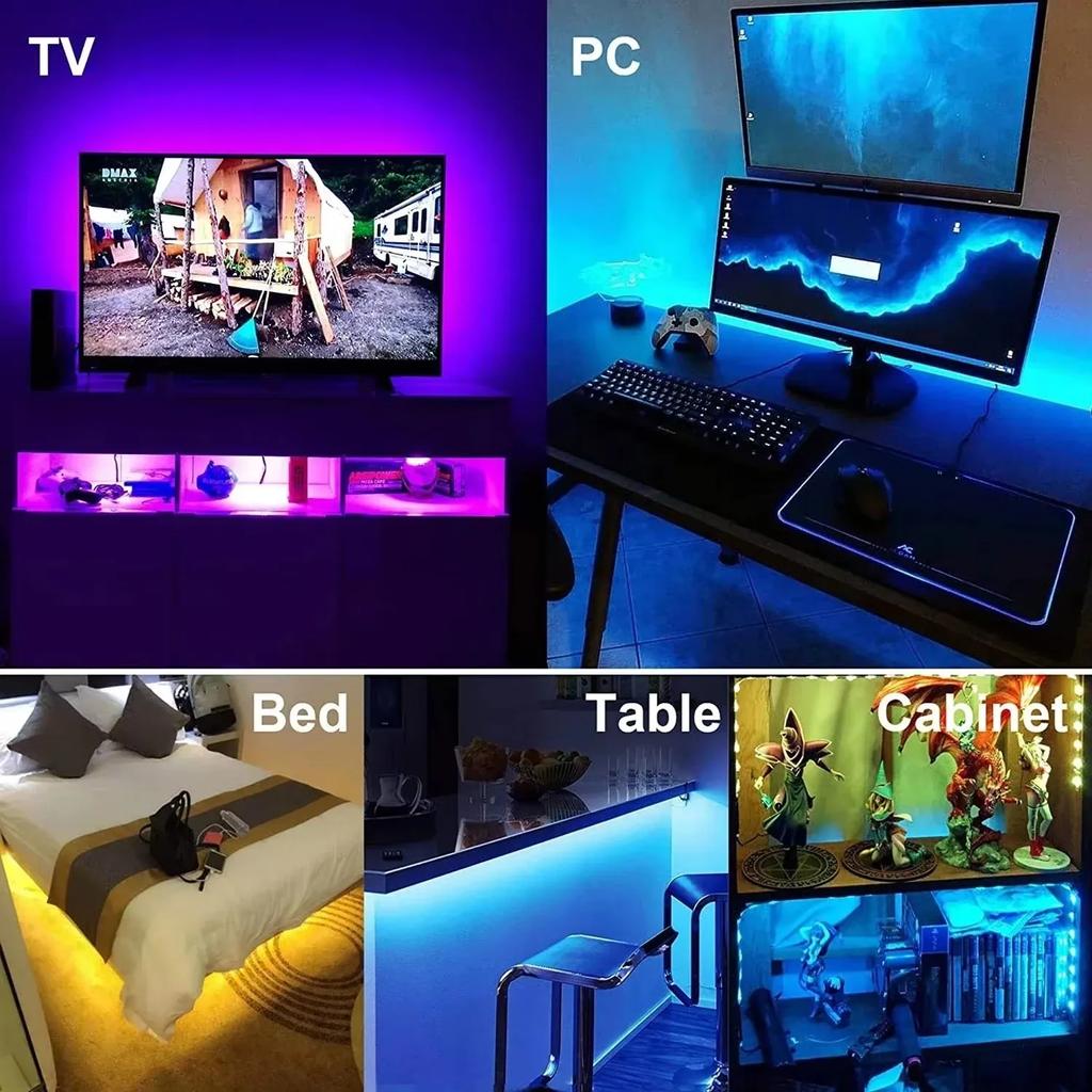 Smart RGB 5050 LED Strip Lights USB Powered Bluetooth WiFi App Control Ambient Room Decor Tape Light