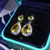 Элегантные серьги-капли с желтым цирконом, серебро 925 пробы, серьги-пусеты с бриллиантами на четырех крапанах, женские украшения для вечеринки, дня рождения