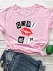 COOE MOM Красный Принт Губ Женская Футболка Короткий Рукав Круглый Вырез Свободная Женская Футболка Женские Футболки Топы Одежда Camisetas Mujer