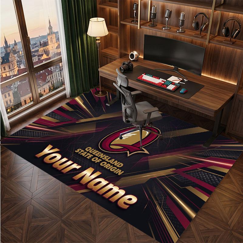 Queensland Maroons Personalized Crystal Velvet Carpet, Customized Name Text Soft Anti‑Slip Rug for Living Room Bedroom