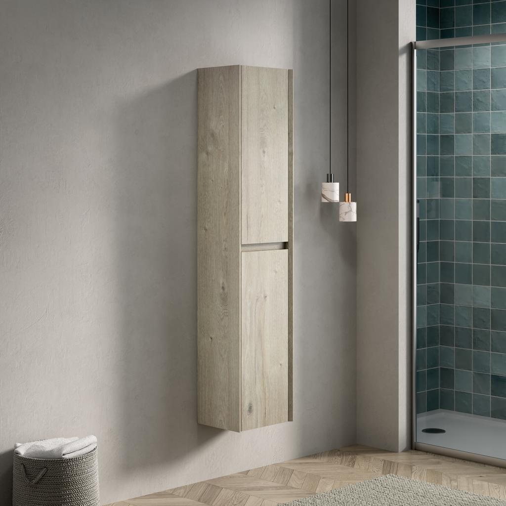 140cm High Bathroom Wall Cabinet, Narrow Storage Cabinet with 2 Doors, Applicable to Bathroom, Living Room&Laundry, Oak Cream-Colored Wood Grain