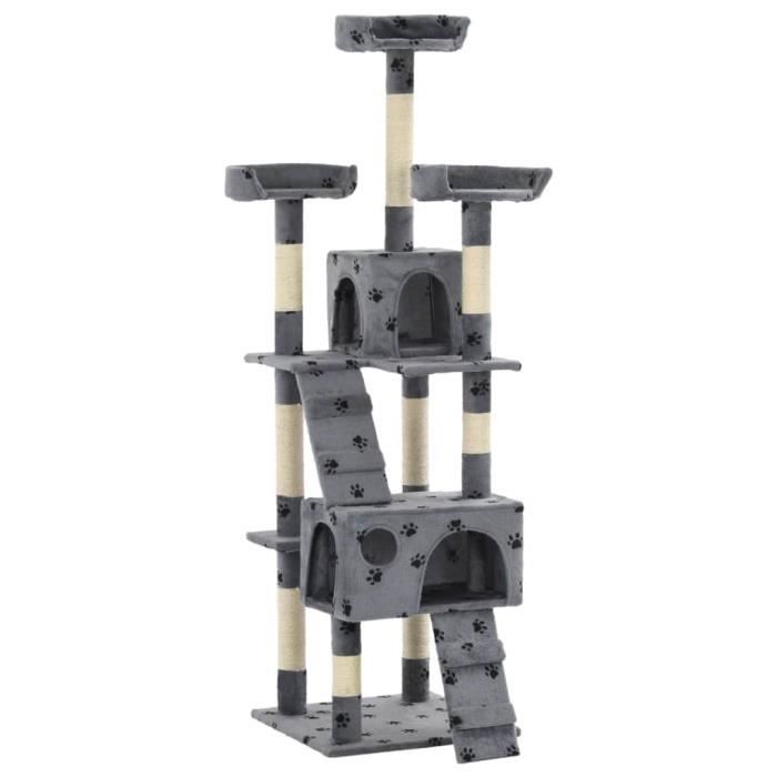 VidaXL Cat Tree and Sisal Scratching Posts 170cm Paw Prints Grey