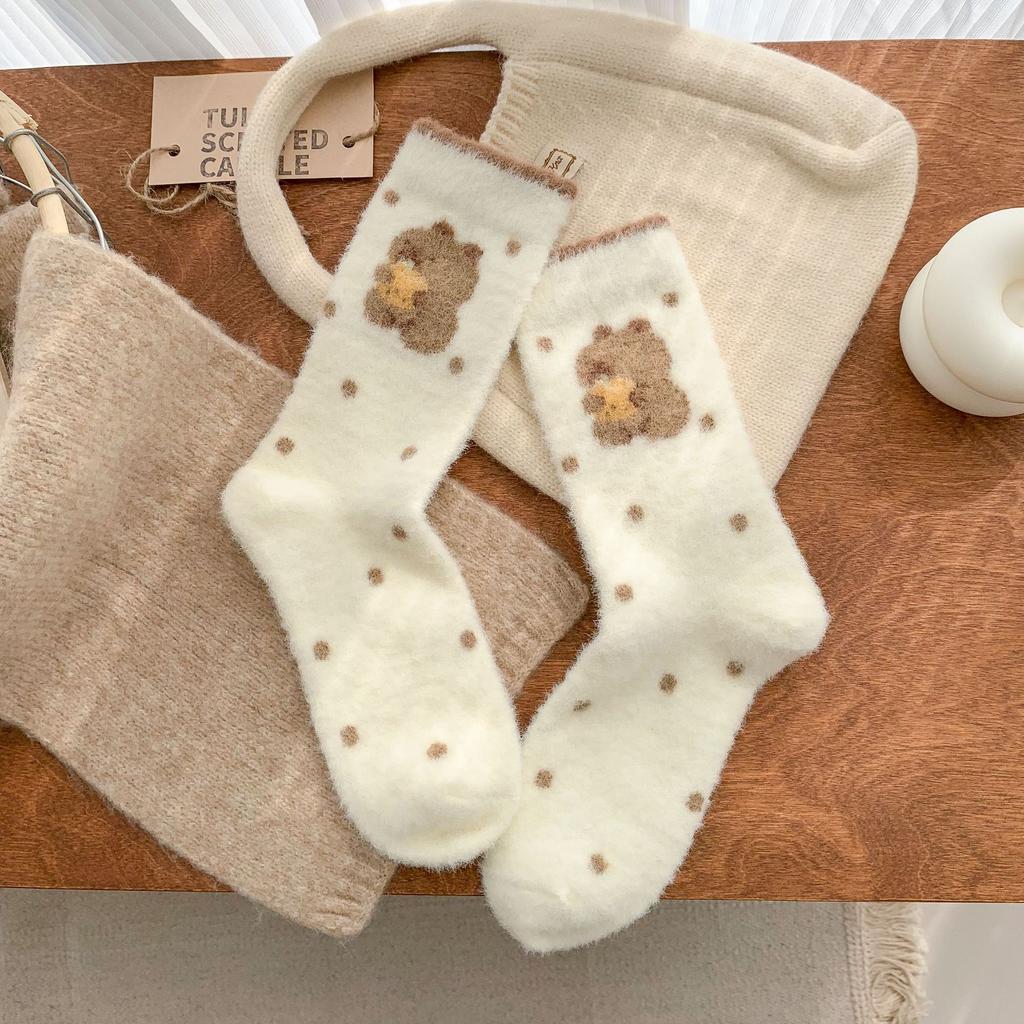 Kapibara Socks Velvet Thickened Warm Cute Home Floor Sleeping Socks White Cotton Socks Winter