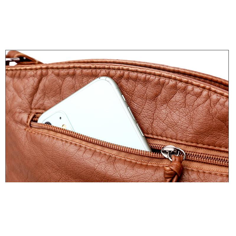 New Soft PU Leather Shoulder Bag Women Retro Messenger Bag Casual Multi-zipper Female Crossbody Bag Large Capacity Daily Handbag Satchel