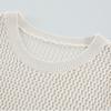 Velwin Summer New Hollow Bubble Sleeve Temperament Top Knitted Shirt for Women