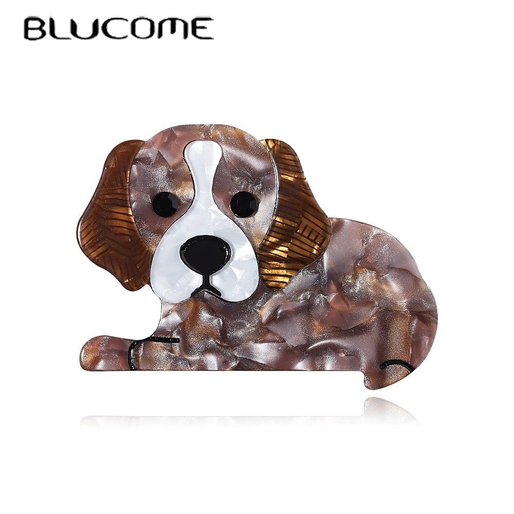 Blucome Handmade Acrylic Animal Dog Brooches for Women Men Lovely Sitting Pet Casual Party Brooch Pin Gifts Jewelry Accessories