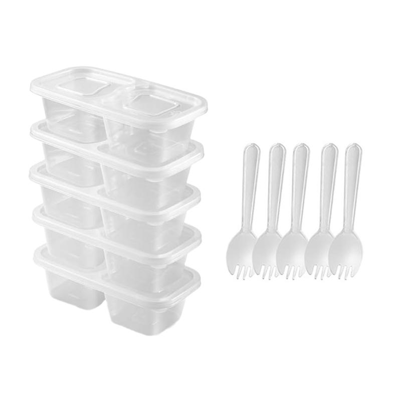 Контейнеры для закусок в дорогу с 2 отделениями, стаканчики для соуса с крышками, компактный бокс для хранения еды для взрослых