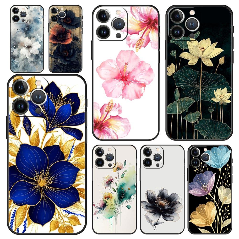 Чехол для телефона iPhone 17 16e 15 14 13 12 11 Pro Max SE 7 8 Plus Оболочка iPhone 16 Мягкий ТПУ Чехол Каллиграфия Цветок