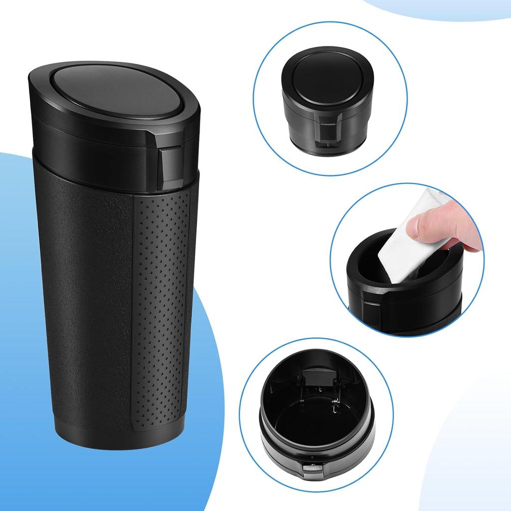 Car Trash Can Bin With Lid, Mini Leakproof Garbage Can For Vehicle, Cup Holder Trash Can, Small Trash Bin For Cars, Home, Bedroom, Office (Black 01)