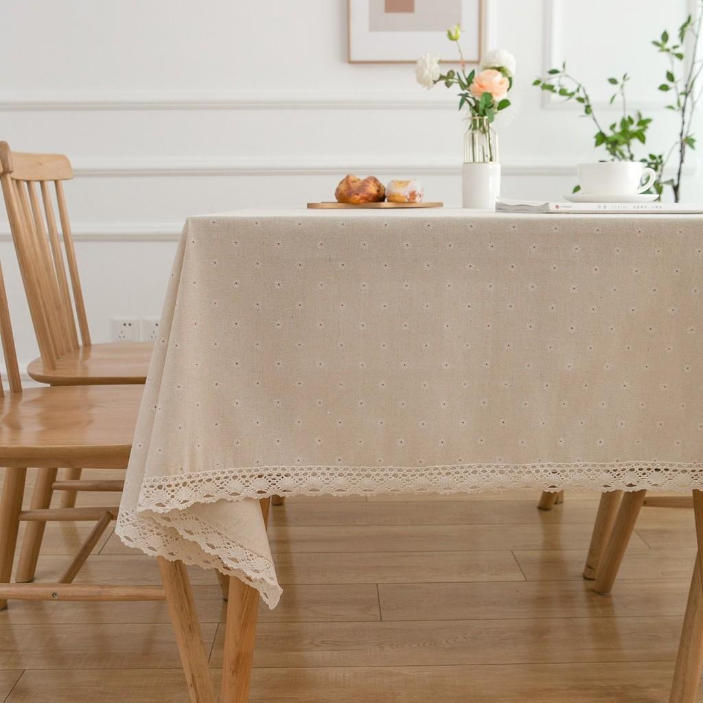 Modern French Country Rectangular Tablecloth Cotton Linen Floral Decor For Dining Room