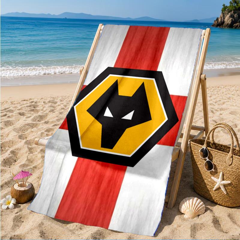Wolves Team Emblem Printed Microfiber Beach Towel, Soft And Absorbent, Quick-Dry, Ideal for Summer Travel, Beach Essential, Swimming Pool