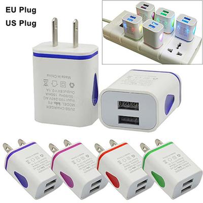 Двойные USB-порта Светодиодная подсветка 5 В 2,1 А Штепсель США/ЕС Настенное Домашнее Дорожное Зарядное устройство