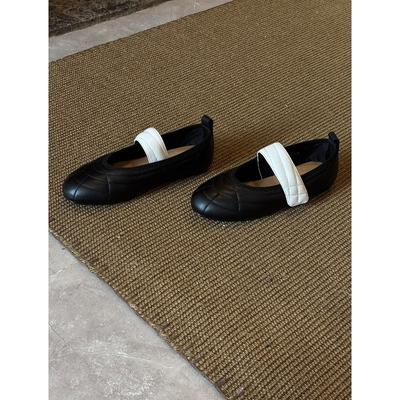 Туфли Мэри Джейн из овчины в стиле ретро, с цветной отделкой, женские туфли-лодочки на липучке, с нежным круглым носком, плоские балетки