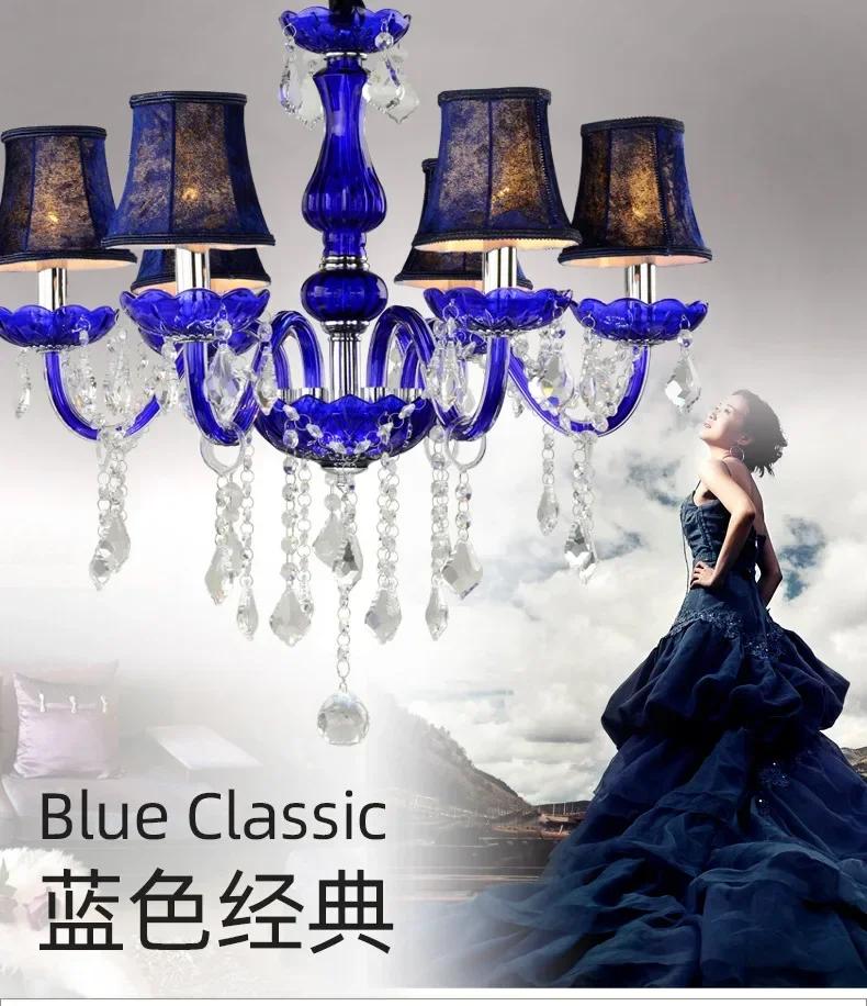 Luxury Blue Crystal Ceiling Chandelier for Living Room Bedroom Decor Hanging Lamps Hotel Restaurant Cafe Lobby Pendant Light