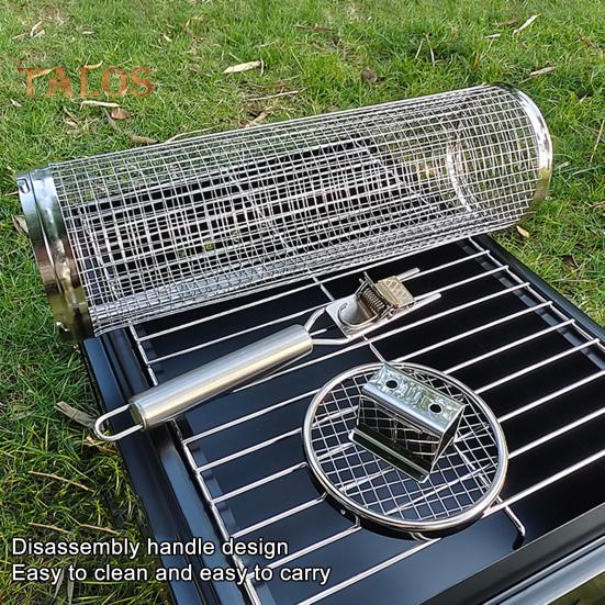 Корзина для барбекю, вращающаяся, для приготовления пищи, антикоррозийная, удобная полая корзина для жаркого, сетка для барбекю, трубка, уличные поставки
