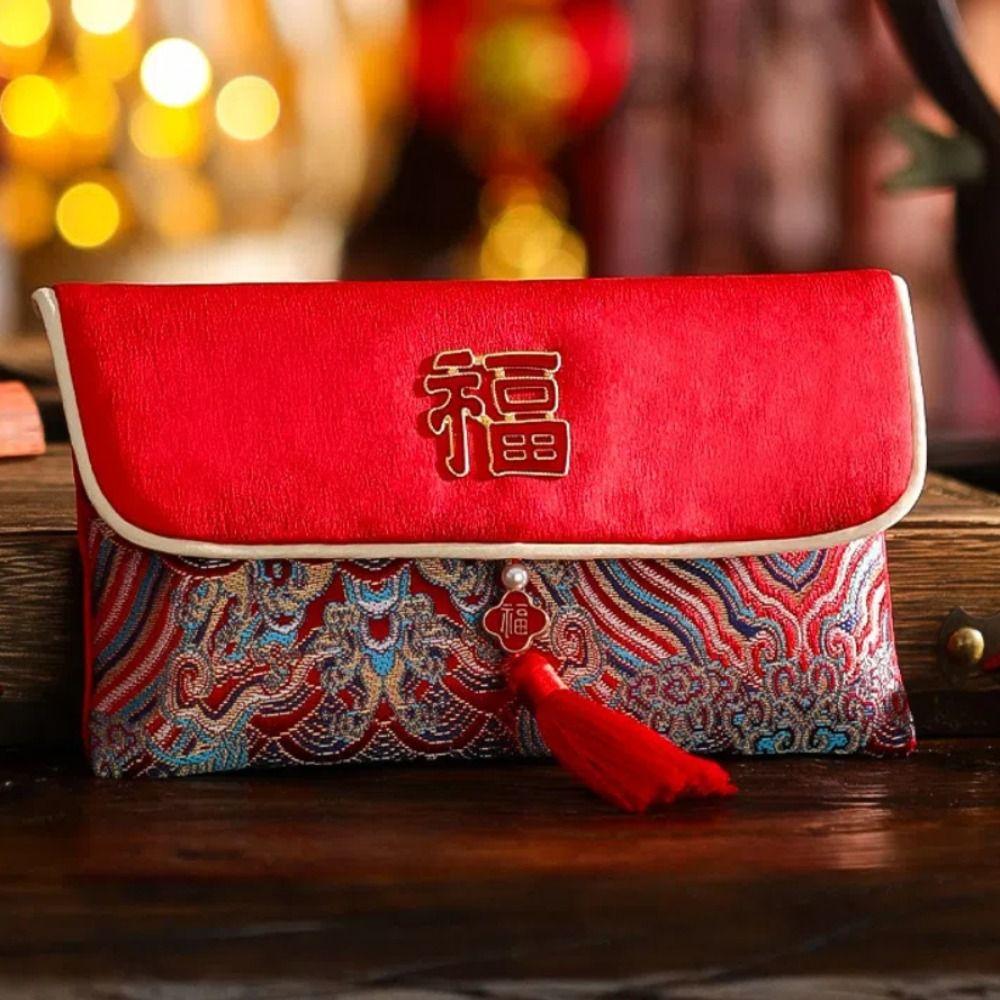 Multiple Patterns New Year's Blessing Bag Tassel Design Brocade Red Envelope Party Gifts