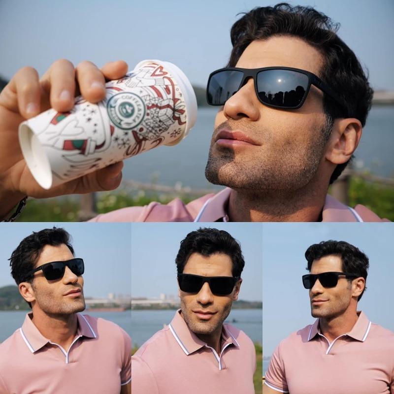 Non-polarized 2pcs Men Sports Sunglasses for Outdoor Driving Fashion Square Frame Eyewear Cycling Anti-glare Large Frame Eyewear for Fishing Driving