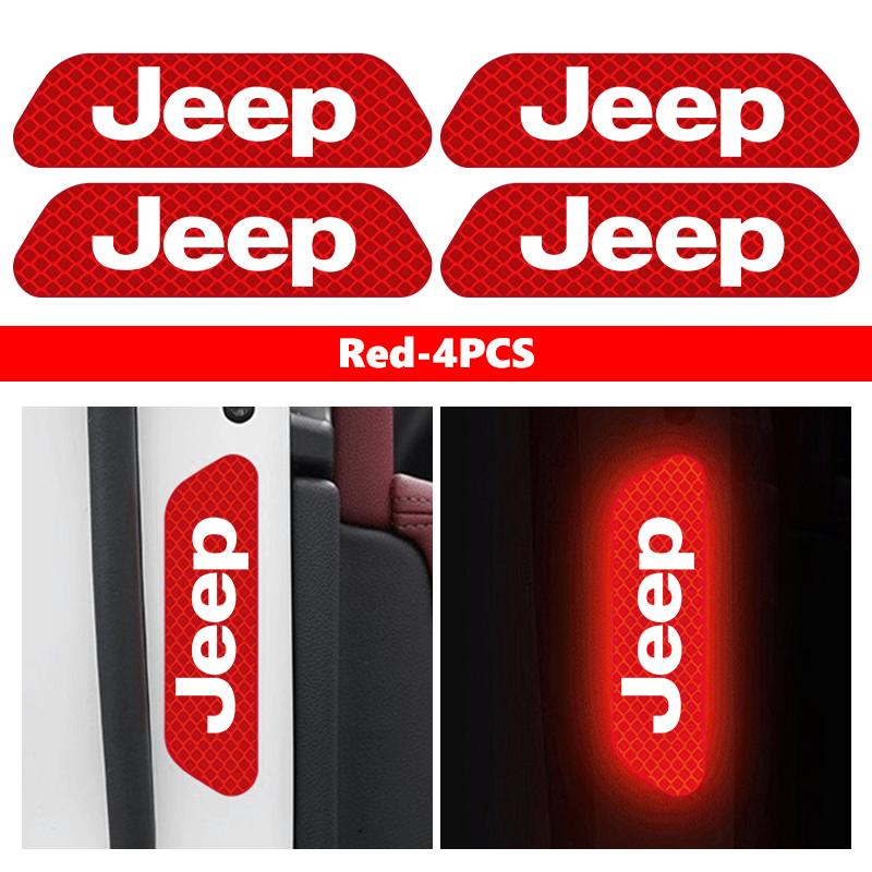 4pcs Car Door Stickers Reflective Auto Door Sticker Accessories For Jeep Cherokee Wrangler JK Gladiator Compass Renegade Patriot
