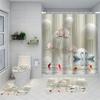 1/4 Flowers Swan Curtains, Toilet Seat Decoration, Shower Curtain with Carpet and Toilet Lid, 12 70.8x70.8 Inch Hooks