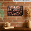 2D Flat, Vintage BBQ Zone Metal Sign - 12"x8" Rustic Aluminum Wall Decor with Grilling Meats & Condiments Design, Perfect for Home, Bar, or