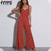 Женские модные повседневные летние весенние однотонные брюки без рукавов с v-образным вырезом и высокой талией, комбинезоны и комбинезоны