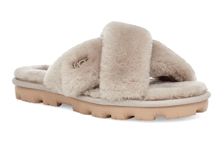 Women's Slippers UGG Fleece Lined, Minimalist Style Casual Fuzzy Mules Quiet Slide Slippers Women's Gray