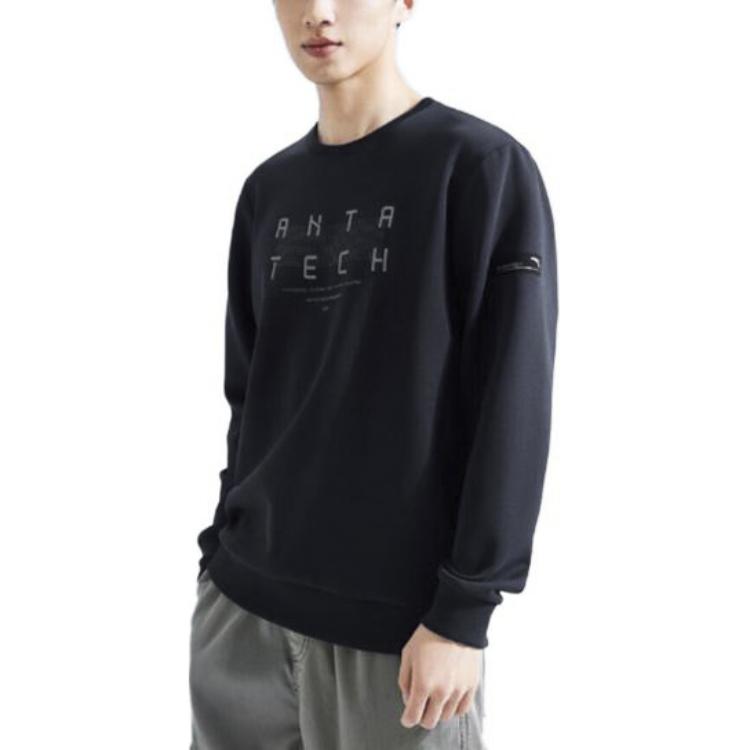 Anta Lifestyle Series Letter Round Neck Pullover Sweatshirt Men Sweatshirt Basic-Black 152337713-5