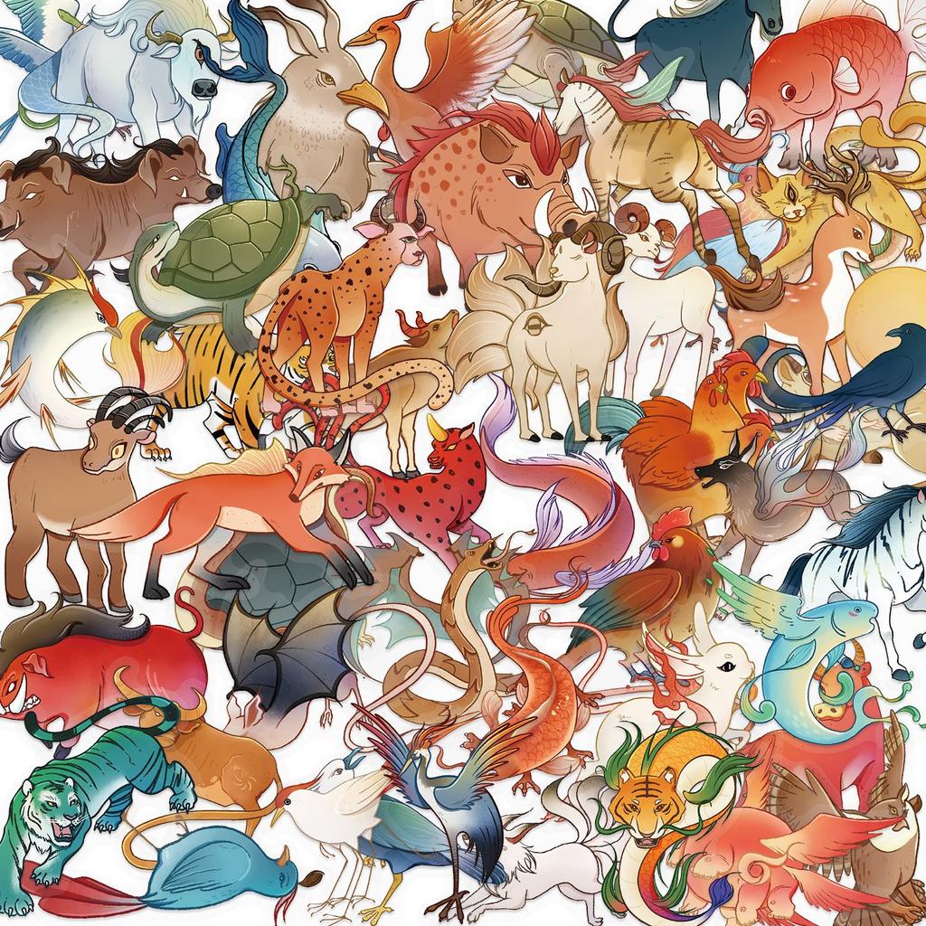 50 Transparent Cartoon Mountain and Sea Scripture Sticker Pack Waterproof Transparent PET Manual Decorative Guitar Notebook