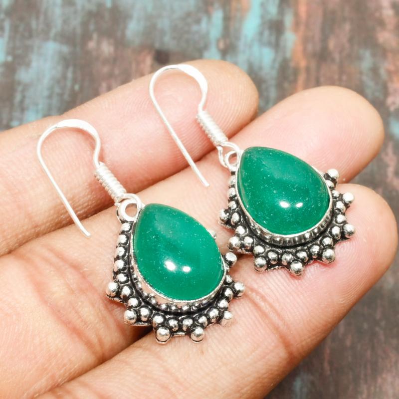 Green Onyx Gemstone Handmade Solid 925 Sterling Silver Designer Earring Jewelry