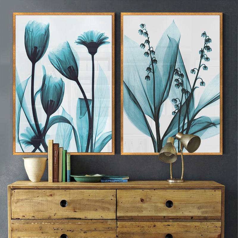 Картина маслом на холсте, постер для украшения дома или отеля, современный простой стиль, украшение на стену с голубыми цветами