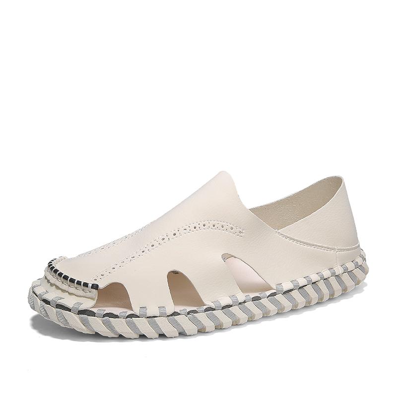 Сандалии мужские из натуральной кожи, прочные, ручной работы, пляжная обувь, противоударный носок, мужские летние туфли на плоской подошве, нескользящие, для дома и улицы