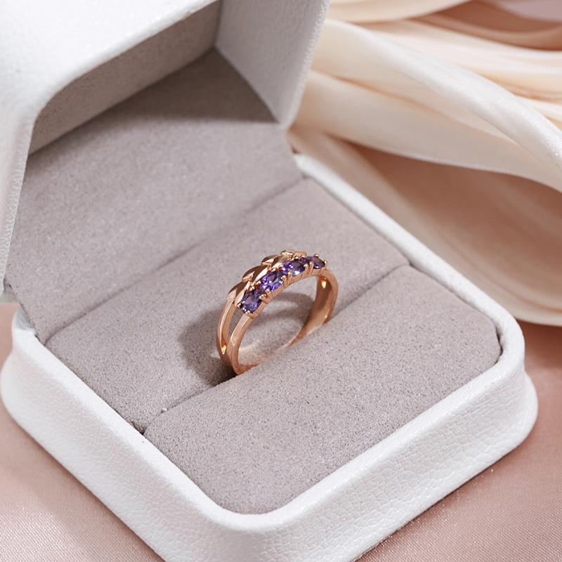 Роскошные кольца Kinel со сверкающим фиолетовым цирконом для женщин, модные ювелирные украшения цвета розового золота