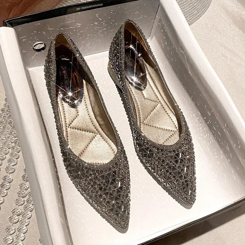 Women Sexy Red Sole Autumn Full Drill Flat Shoes Large Size Ballet Fashion Shoes