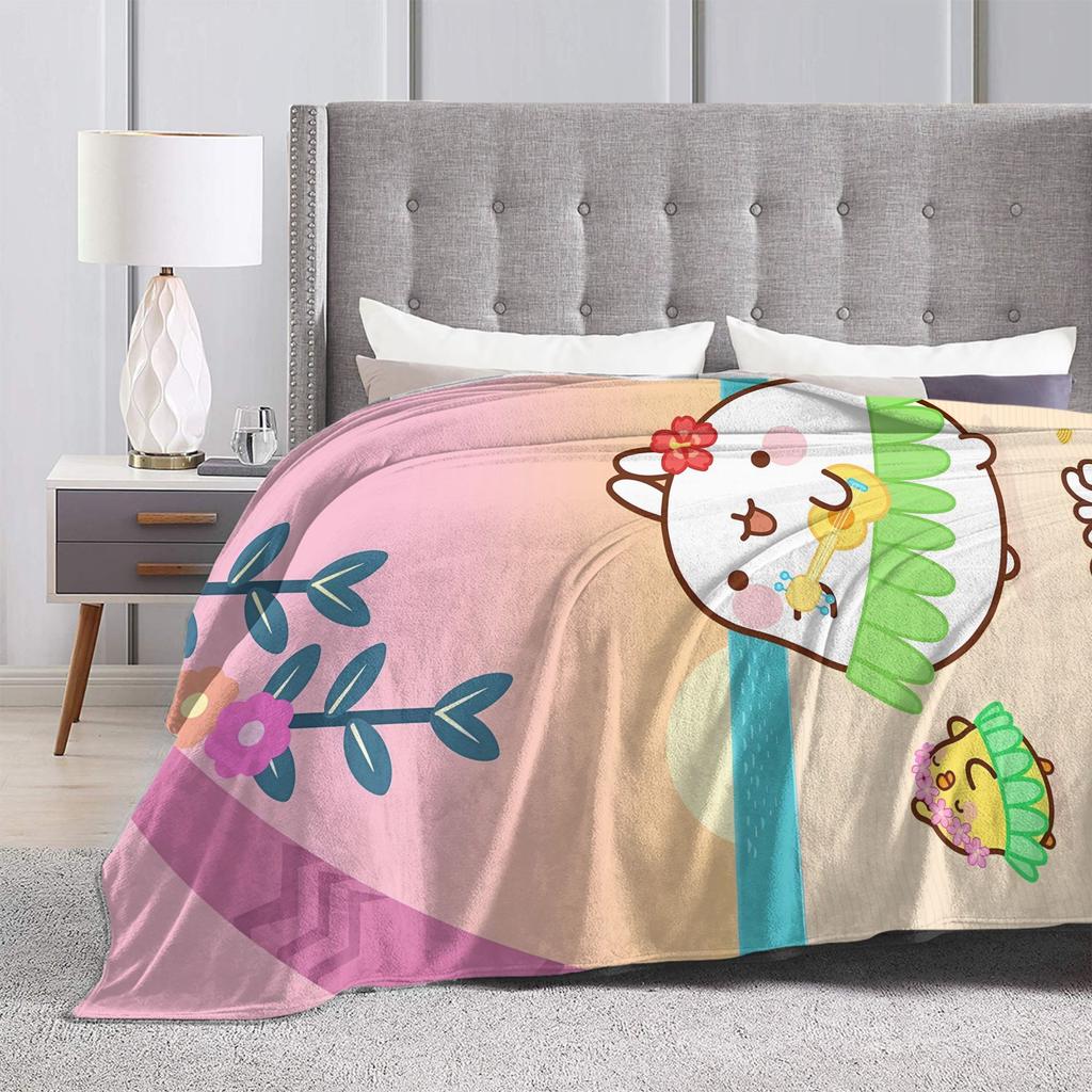 Molang Funny Cartoon Blanket Soft Warm Funny Plush Throw Blanket For Girls Boys Bedroom Flannel Bedspread Bed Cover